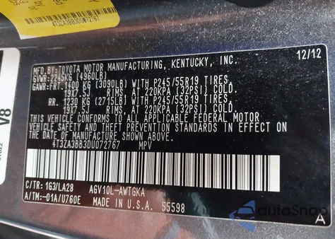 2013 Toyota Venza Xle z USA, uszkodzony, nr VIN 4T3ZA3BB3DU072767